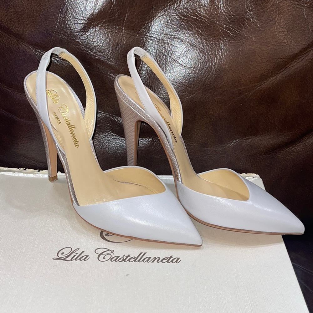 Lila Castallaneta grey calfskin high heel stilettos 38